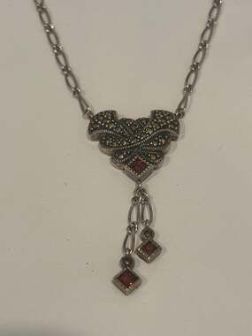 Vintage Judith Jack Necklace Sterling Silver Marcasites Garnets